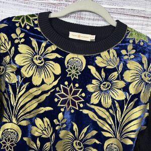 TORY BURCH Sweater Hollis Floral Mixed Media Merino Velvet Brocade Women’s Large